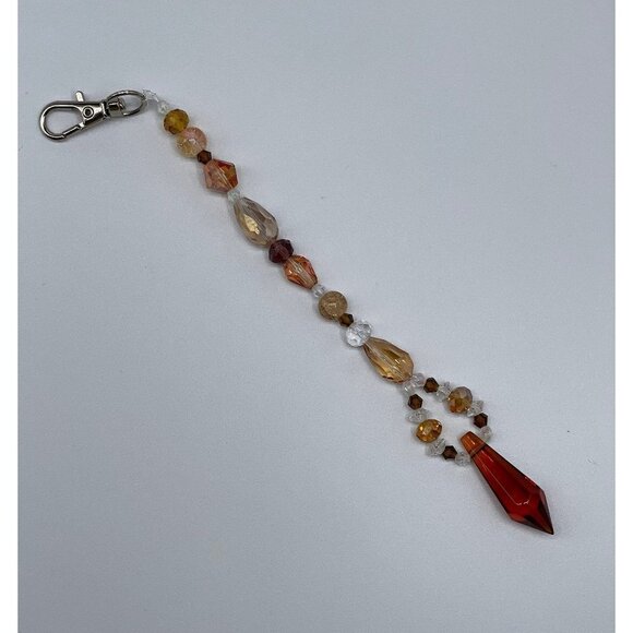 Handmade Accessories - Beaded Purse Charm Suncatcher Gold Brown Crystal Prism Handbag Ornament